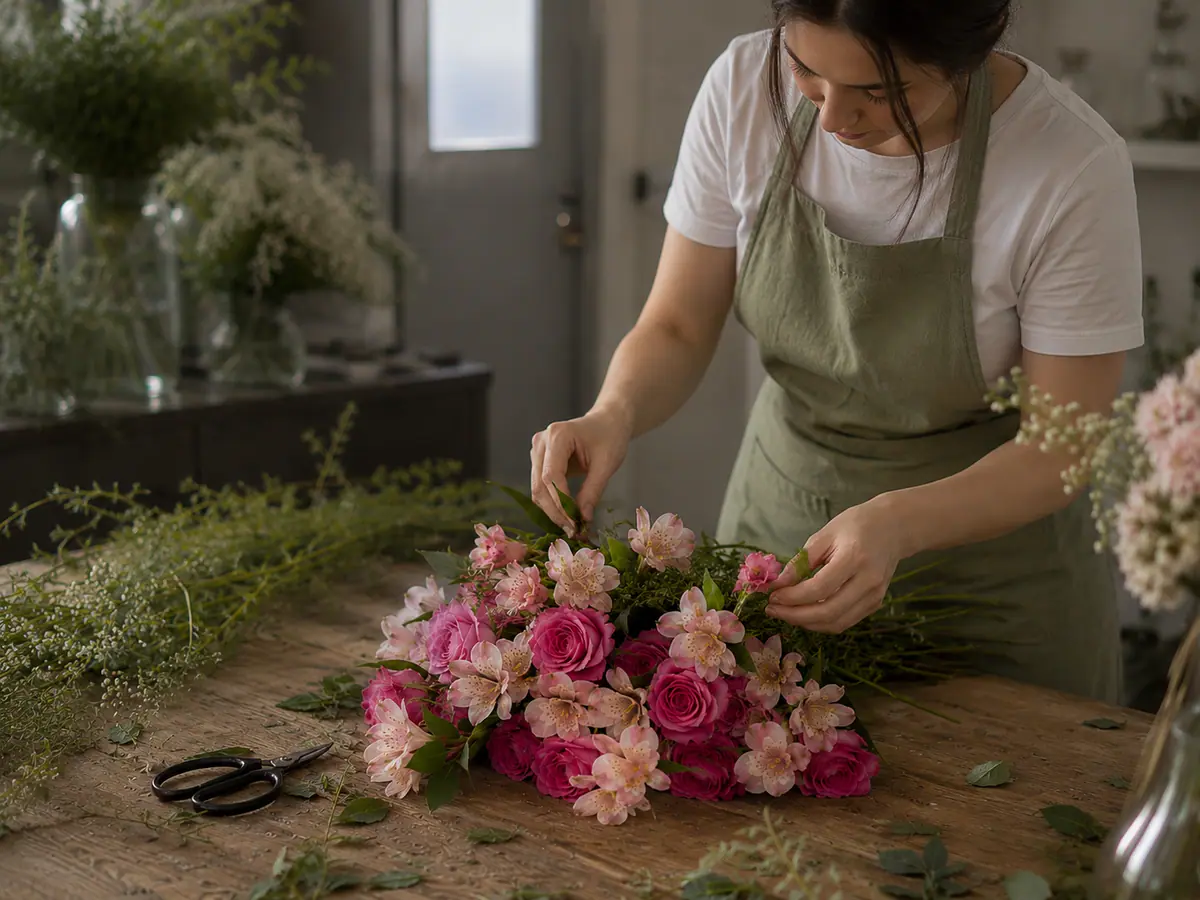 Wild Flower florist arranging seasonal flowers