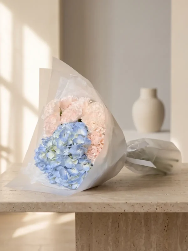Blue Meadow Bouquet, Hydrangeas, Carnations bouquet by Wildflower in Boston