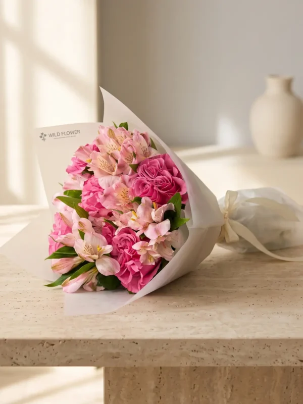 Blush Harmony Bouquet, Roses, Alstroemeria bouquet by Wildflower in Boston