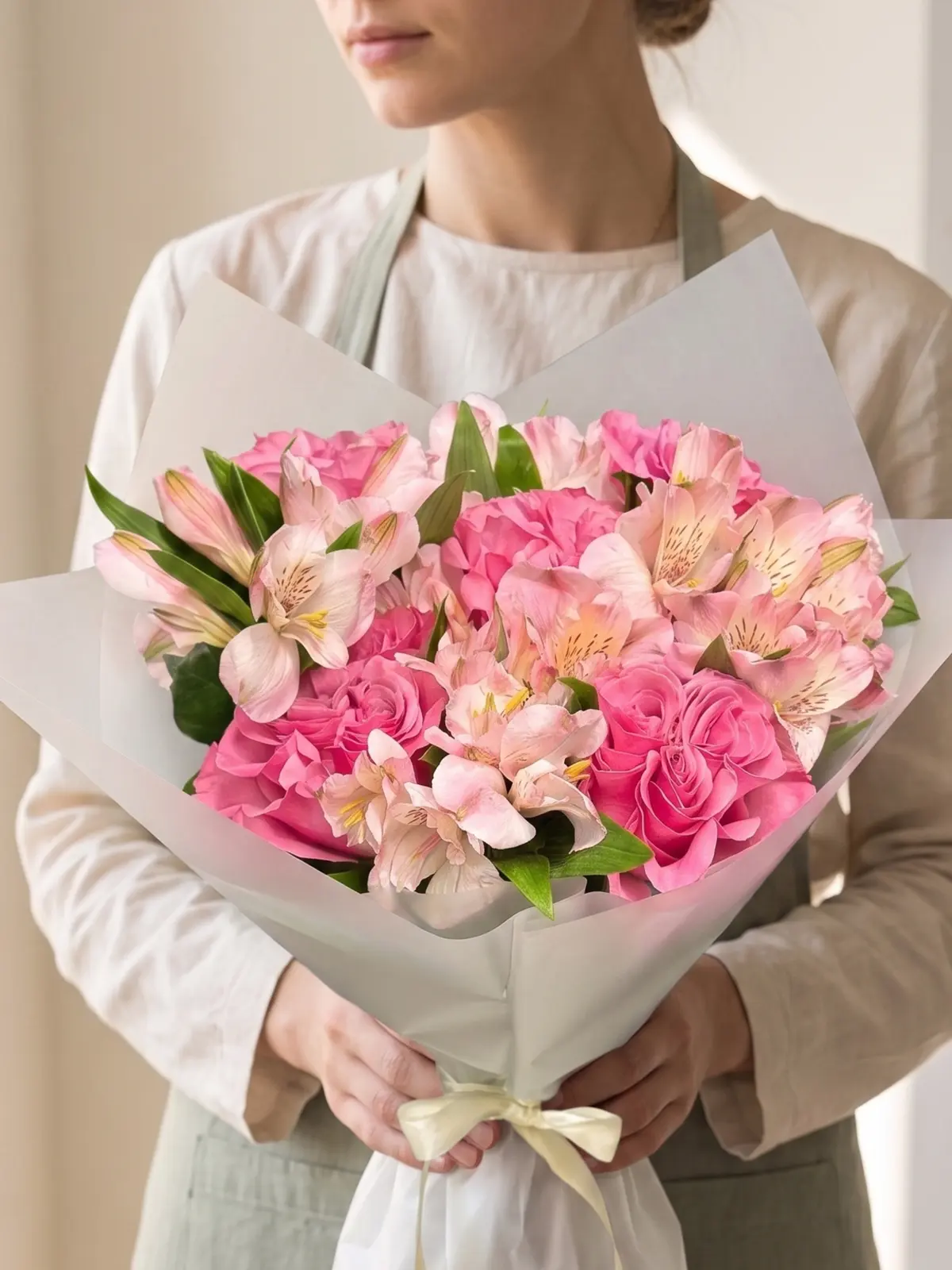 Blush Harmony Bouquet, Roses, Alstroemeria bouquet detail 2 by Wildflower in Boston