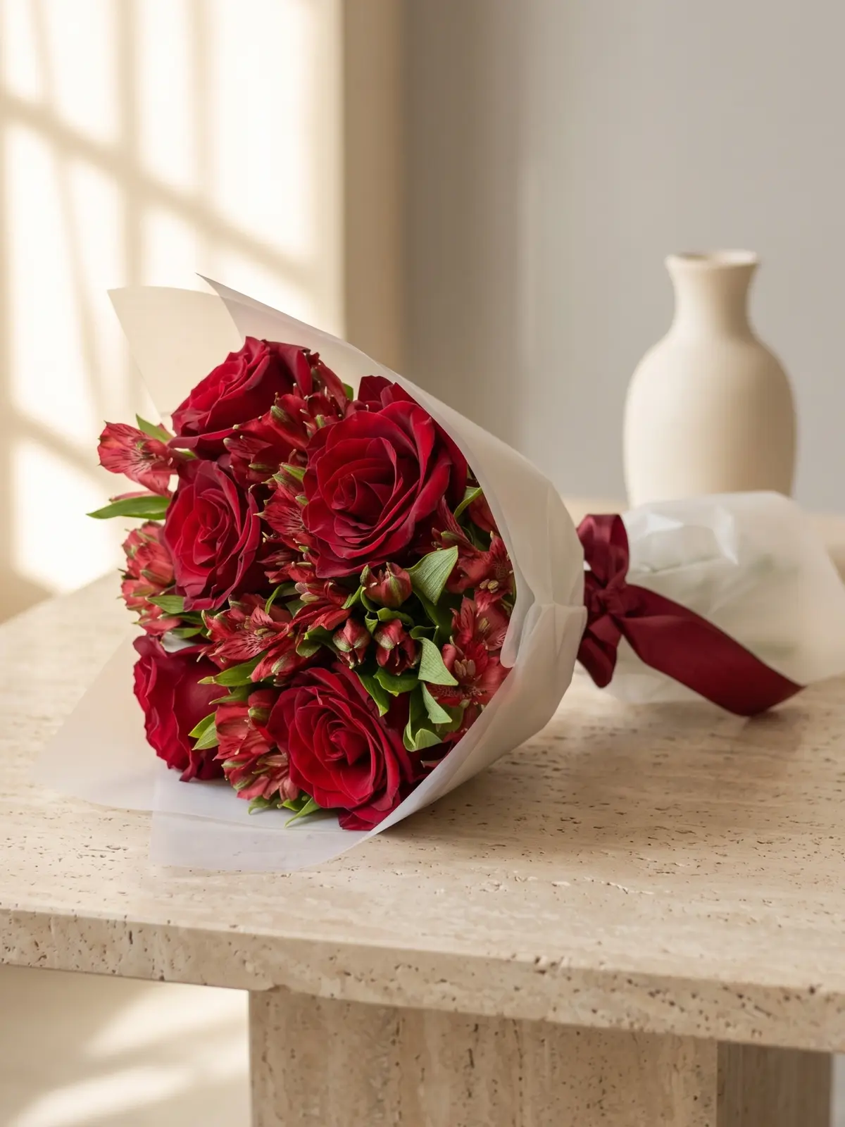 Burgundy Charm Bouquet, Roses, Alstroemeria bouquet by Wildflower in Boston