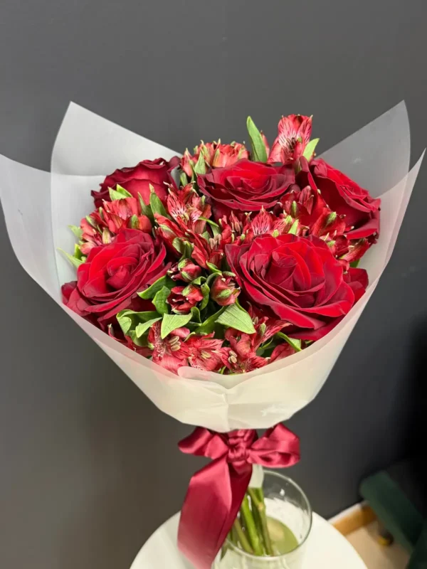 Burgundy Charm Bouquet, Roses, Alstroemeria bouquet detail 1 by Wildflower in Boston
