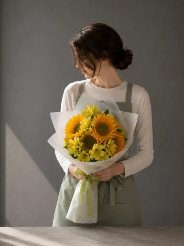 Golden Hour Bouquet, Sunflowers, Alstroemeria bouquet detail 2 by Wildflower in Boston