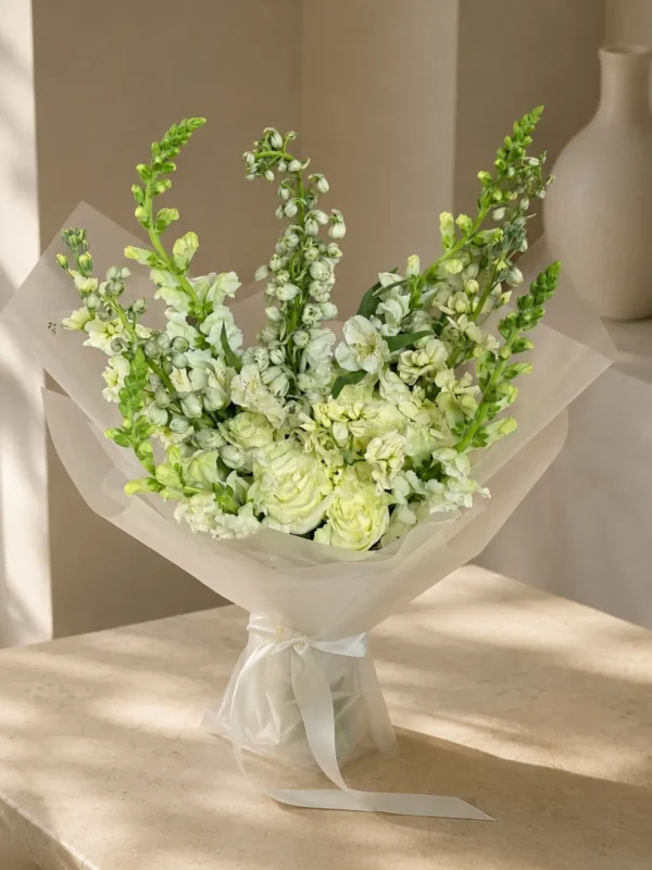 Ivory Bloom Bouquet, Roses, Snapdragons, Stock bouquet by Wildflower in Boston