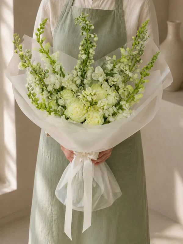 Ivory Bloom Bouquet, Roses, Snapdragons, Stock bouquet detail 2 by Wildflower in Boston