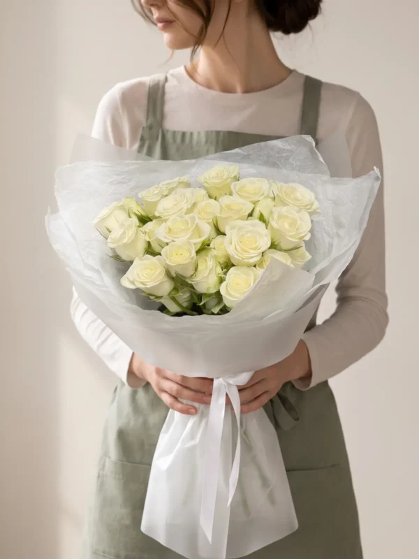 Ivory Grace Bouquet, Roses bouquet detail 2 by Wildflower in Boston