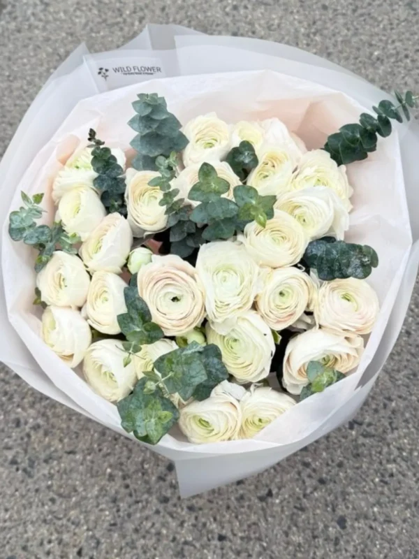 Ivory Ranunculus Bouquet, Ranunculus bouquet detail 1 by Wildflower in Boston