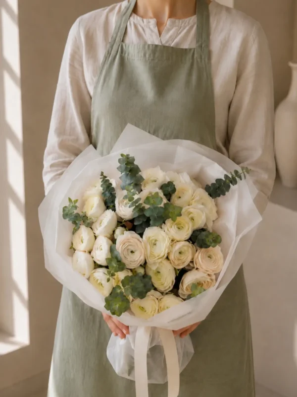Ivory Ranunculus Bouquet, Ranunculus bouquet detail 2 by Wildflower in Boston