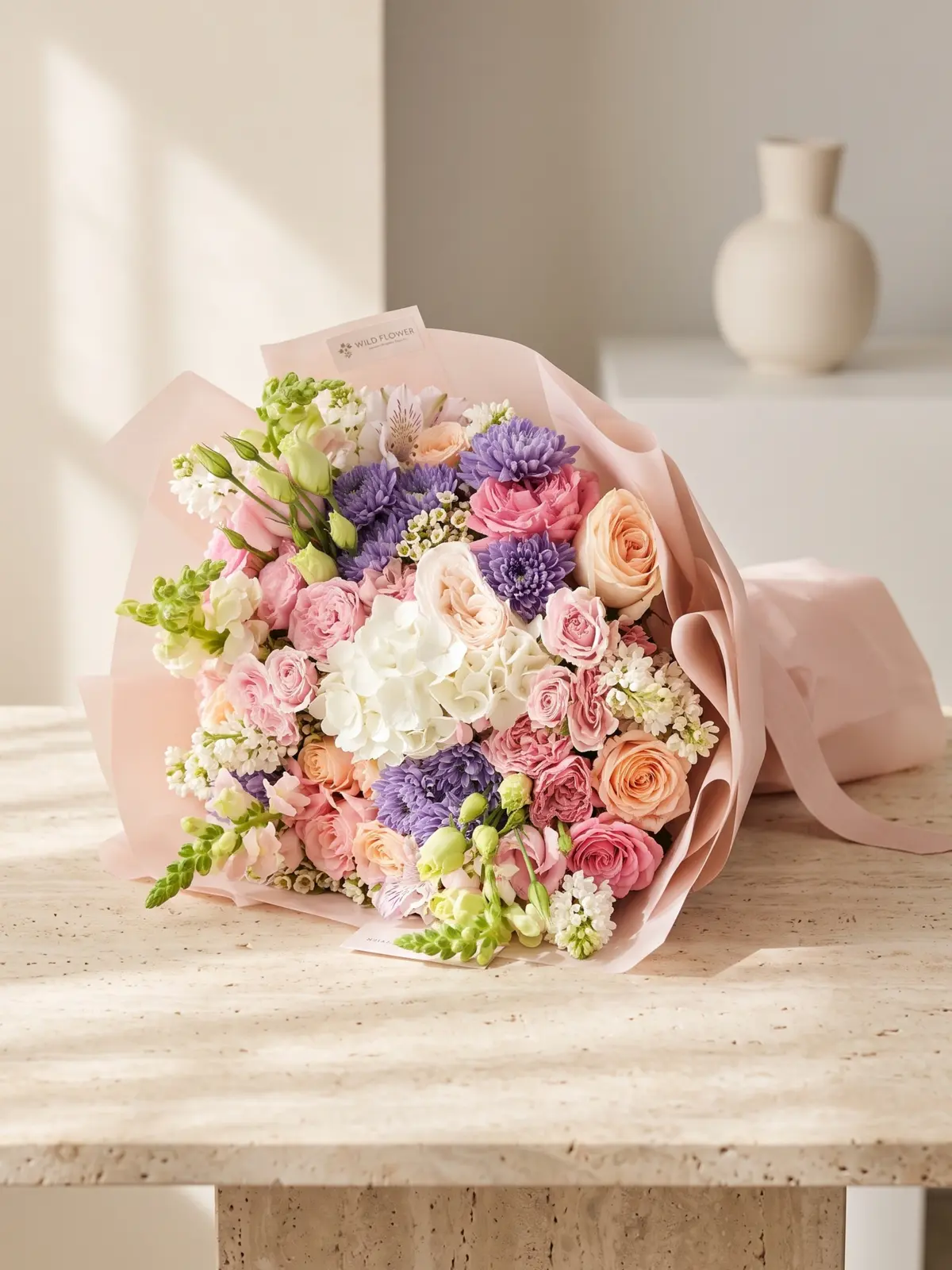 Lavender Morning Bouquet, Hydrangeas, Roses, Chrysanthemums bouquet by Wildflower in Boston