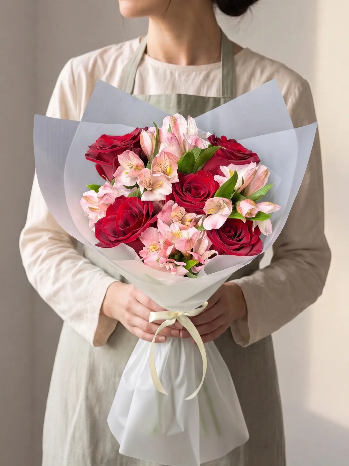 Rose Blush Bouquet, Roses, Alstroemeria bouquet detail 2 by Wildflower in Boston