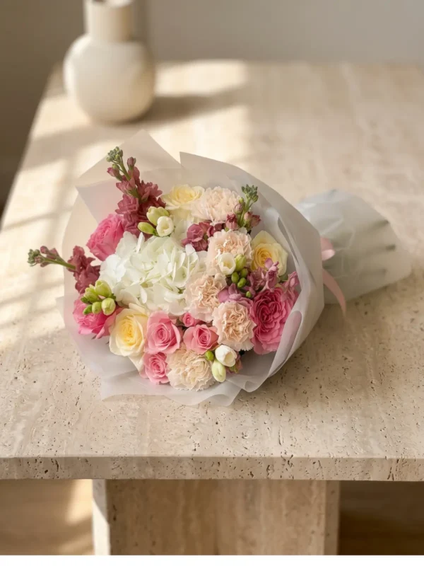 Rosewater Grove Bouquet, Hydrangeas, Roses, Carnations bouquet by Wildflower in Boston