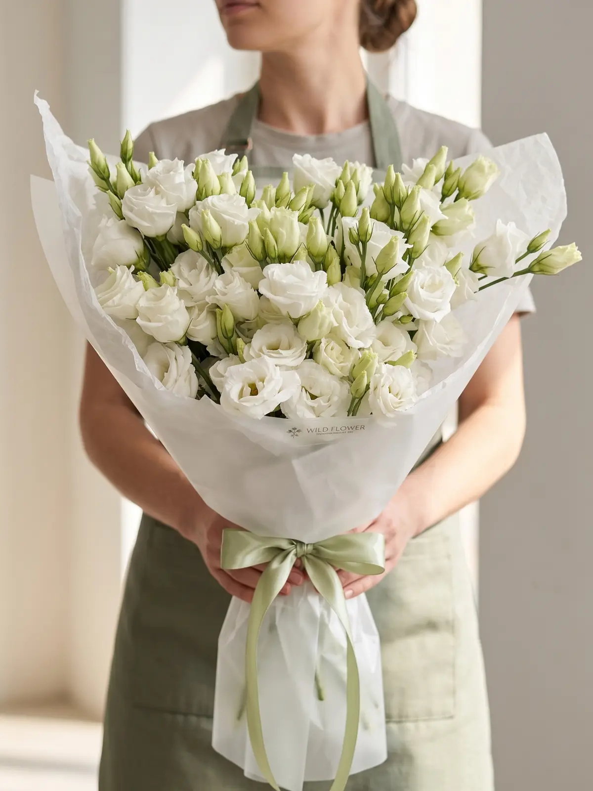Snow Petal Bouquet, Lisianthus bouquet detail 2 by Wildflower in Boston