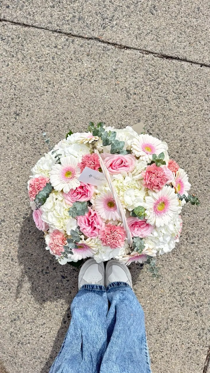 Pink gerbera and rose bouquet by Wildflower Boston